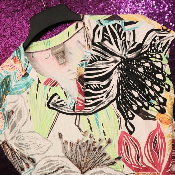 LAST CHANCE - BRIGHT SUMMER TOP 0/4 Chico's Floral Tropical Hawaiian Vacation - Picture 5 of 8